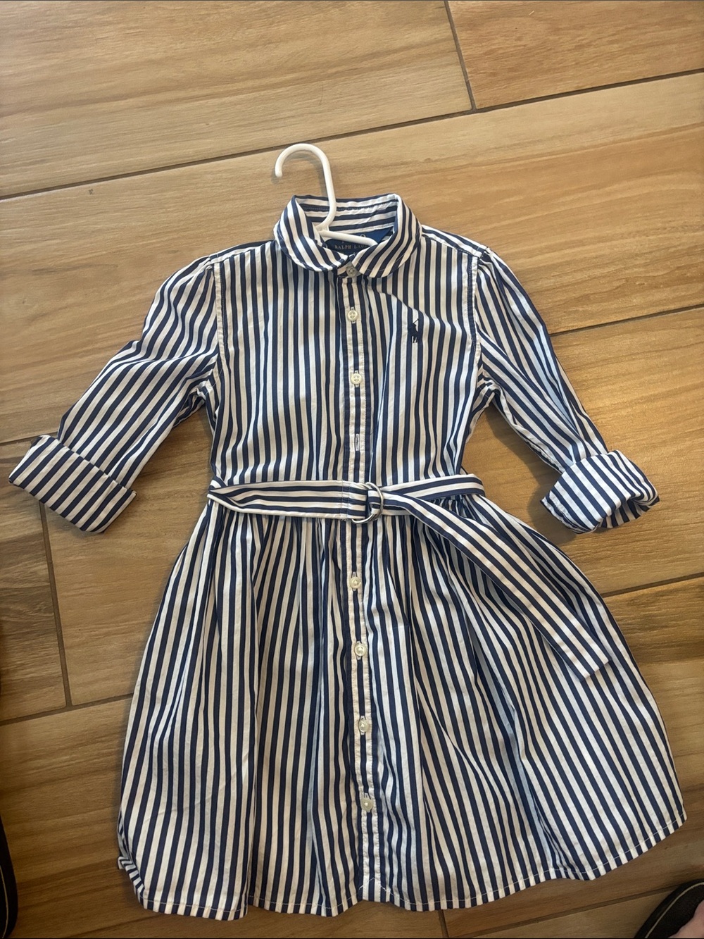 Polo by Ralph Lauren Navy and White Striped Shirt Dress with Belt